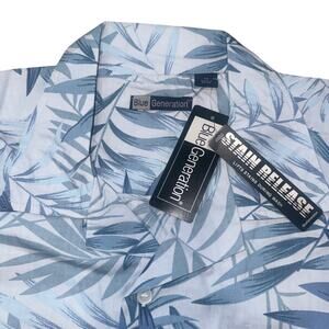 BLUE GENERATION HAWAIIAN BUTTON UP SHIRT SIZE EXTRA LARGE (XL) STAIN RELEASE